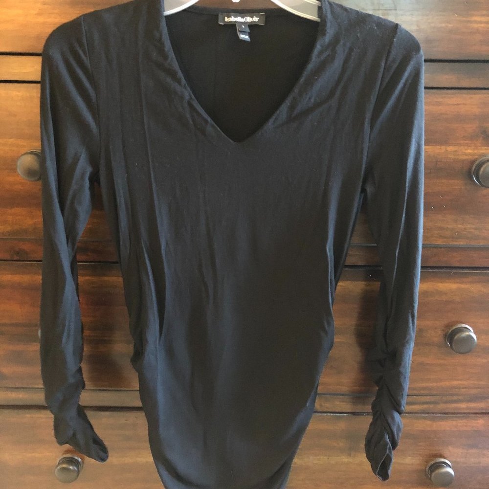 Isabella Oliver Maternity Black Long Sleeve Ruched Top Size 1 (XS or S)